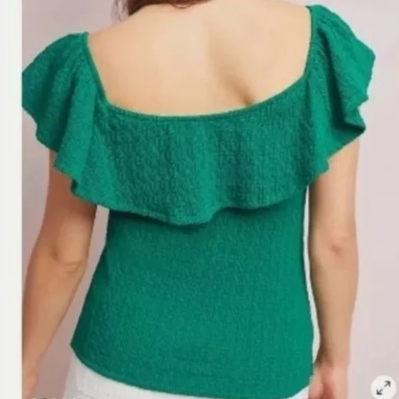 Anthropologie Green Textured Off Shoulder Top blouse casual resort women Medium - Picture 4 of 7